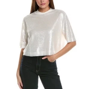 All Saints Juela Arctic White Sequin Cropped Oversized T-Shirt Womens Size M - Picture 1 of 12