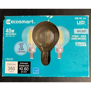 3pk EcoSmart 40W LED Light Bulb G16.5 Dimmable Filament Daylight - Picture 1 of 7