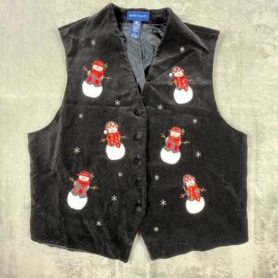 Chaleco de Navidad feo de terciopelo vintage para mujer grande Karen Scott negro bordado Foto 1 de 4