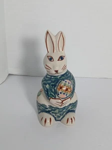 Boleslawiec Polish Pottery Rabbit Bunny Holding Easter Egg Figurine Manufaktura - Picture 1 of 9