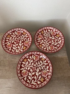 Pottery Barn Ava Red Floral Vines Set Of 3 Plates Round 8.25” Salad Dessert - Picture 1 of 10