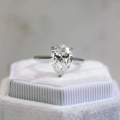 14K White Gold 1.00Ct Pear Lab Grown Diamond Women's Solitaire Engagement Ring - Image 1 of 4