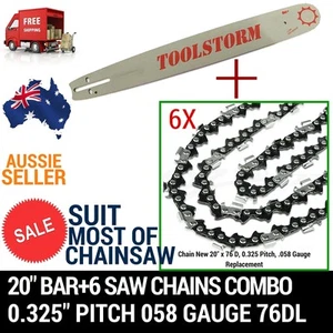 NEW20'' BAR AND 6 CHAINS FOR Baumr-Ag SX62 SX66 62CC 66CC CHAINSAW .325 058 76DL - Picture 1 of 12