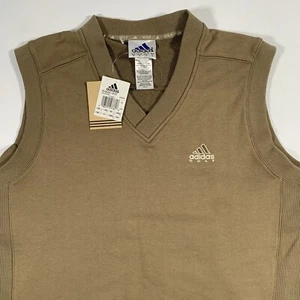 VTG Adidas Golf Sweater Vest Mens Medium Pyrite Bone Logo 3 Stripes V Neck NWT - Picture 1 of 9