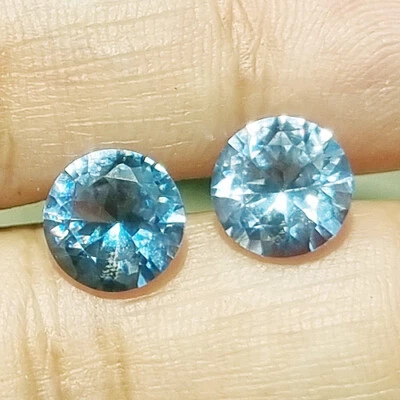 5 CT BEAUTIFUL 2 Pcs  AQUAMARINE SPINEL 8.5 MM ROUND LAB CREATED GEMSTONE - Image 1 of 4