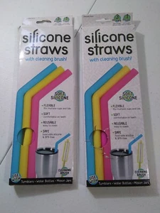 Set of 2 Reusable Silicone Straws/Cleaning Brush 3 Each Box Yeti/Rtic/Ozark New - Picture 1 of 3