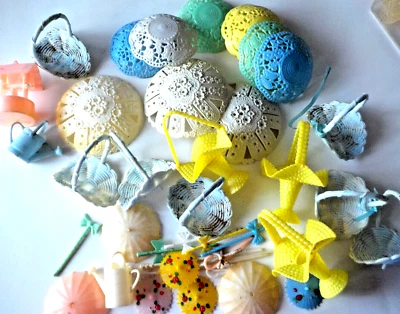 Vtg Shower Favor Hrd Plastic Umbrella Wishing Well Watering Can Basket Hong Kong - Image 1 of 4