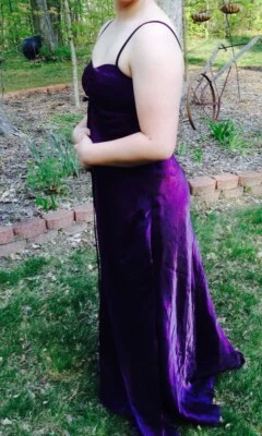 Y2K 00s Prom Formal Dress Long Sz 8/10 Eggplant Iridescent Sweetheart Neck Lined - Image 1 of 4