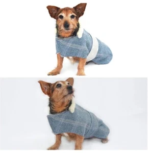 MINKEYS TWEED BESPOKE TWEED DOG COAT POLO (pale blue) 12 inch - Picture 1 of 9