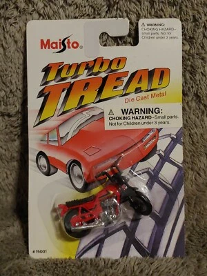 Maisto Turbo Tread Red Die Cast Metal Motorcycle Motor Bike 1995 New on Card - Image 1 of 2