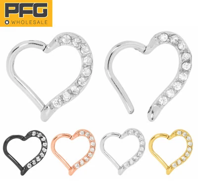 1 Pair Surgical Steel Gem Heart Hinged Segment Hoop Tragus Ring Sleeper Earrings Foto 1 de 4