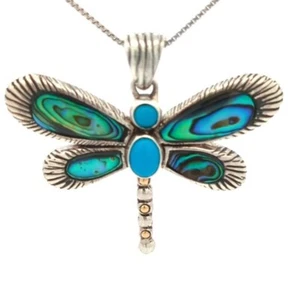 Video Samuel B 18K Gold 925 Sterling Silber natürlicher Türkis Libelle Anhänger - Bild 1 von 3