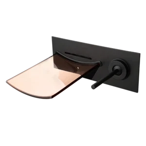 Grifo negro lavabo de montaje en pared lavabo cascada baño baño ducha grifo mezclador - Imagen 1 de 9