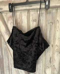 Wild Fable Crushed Velvet Spaghetti Strap Cami Crop Tank Top Blk XXL New - Picture 1 of 11