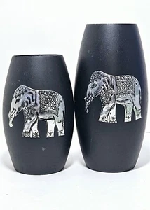 IYARA CRAFT Tealight Candle Holders  Bkack Matte Wood Inlaid Aluminum Elephant  - Picture 1 of 7