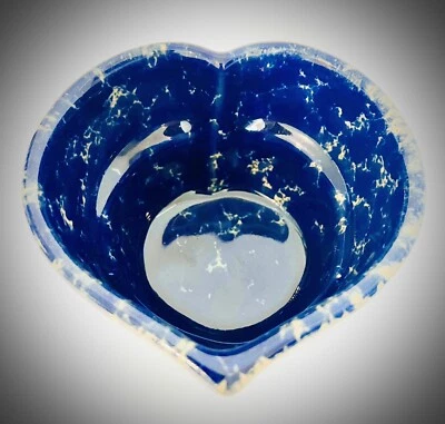 Vintage Bennington Pottery Heart Shaped Bowl / Planter  Cobalt Blue Agate - Image 1 of 4