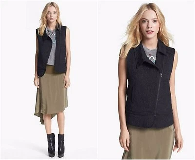 NUEVO CON ETIQUETAS ELIZABETH AND JAMES Talla 4 Willem Negro Jacquard Chaleco Asimétrico Gillet $395 Foto 1 de 4