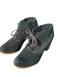 Tom's Brushed Suede Bootie Size 9 Black Lace Up Chunky 3" Wood Heel - Imagen 1 de 10