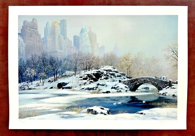 PUENTE PARQUE CENTRAL EN INVIERNO POR ALEXANDER CHEN FIRMADO A MANO SERIELITOGRAFÍA SOBRE PAPEL Foto 1 de 4