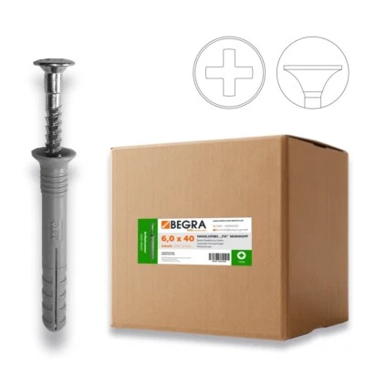 BEGRA PROFESSIONAL SERIES 200 Stk. Nageldübel Schlagdübel nach Wahl 6mm x 35, 40, 50, 60, 80mm