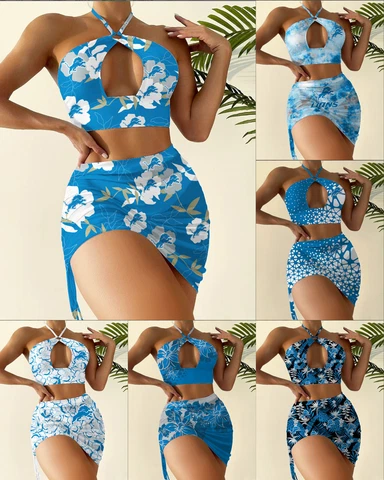 Detroit Lions Womens 2Pcs Cutout Swimsuit Halter Bikini Set W/Cover Up Skirt Cover