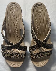 Women’s CROCS Leopard Sandals Shoes Size 8 FREE SHIPPING