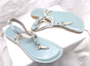 Kino Flip Flops Thin Strap Leather Sandals Made Key West Women Size 8 Teal Color - Picture 1 of 5