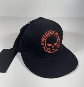 HARLEY DAVIDSON Willie G Skull Cap Hat Black Orange Men’s Size XL *NEW* - Picture 1 of 7