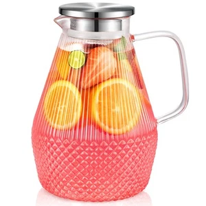 80oz Glass Pitcher with Lid and Spout, Large Water Carafe for Hot & Cold Beve... - Picture 1 of 7