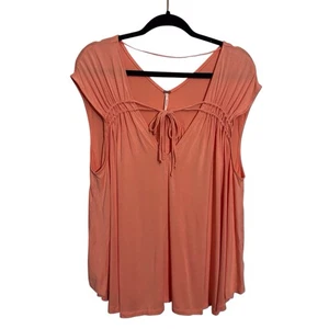 Free People Large Coral Back In Town Swing Top Bluse Boho Strand dehnbar orange - Bild 1 von 9