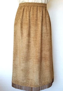 Falda Luna Índigo NUEVA 2 Tonos Camel Beige Tela Chenilla Largo Midi Flecos Talla L - Imagen 1 de 10