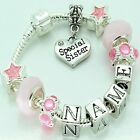 Girls Bracelet Personalised Any Name Pink Charm Beads Jewellery Birthday Gifts