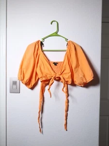 L Orange Off the Shoulder Crop Top - Picture 1 of 6