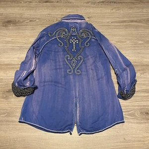 Vintage Y2K ROAR Passion To Roar Bleach Button Up Wester Shirt Women's Size L - Picture 1 of 6
