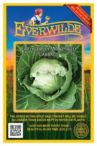 1 Oz Early Jersey Wakefield Cabbage Seeds - Everwilde Farms Mylar Seed Packet - Picture 1 of 3