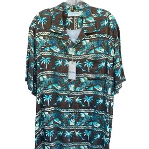 Caribbean Hawaiian Shirt Sz L Silk Blend Ribbed Palm Tree Brown Vacation Cruise - Picture 1 of 6
