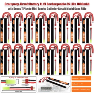2Packs Airsoft Battery 11.1V Rechargeable 3S LiPo 1800mAh 30C Nunchuck T Plug UK - Picture 1 of 39