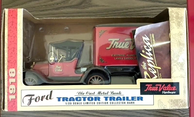 True Value Hardware Ford 1918 Tractor Trailer Bank Diecast Metal 1/25 Scale Ertl - Image 1 of 4