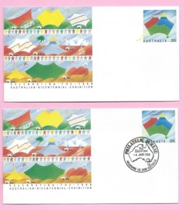 AUSTRALIA 1988 Pair of PSE's - FDC & Mint - BICENTENNIAL EXHIBITION - Shs - Picture 1 of 2