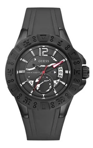 GUESS W0034G3 Montre Hommes Magnum - Souple Bracelet en Silicone Noir - Picture 1 of 1