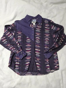 Wrangler Vtg Western Purple Button Front Shirt Rodeo Farm Equestrian Aztec Med - Picture 1 of 5