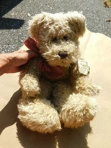 Vtg Bear In The Attic Classic Fuzzy Furry Plush Teddy 18" Gingham plaid red bow - Picture 1 of 6