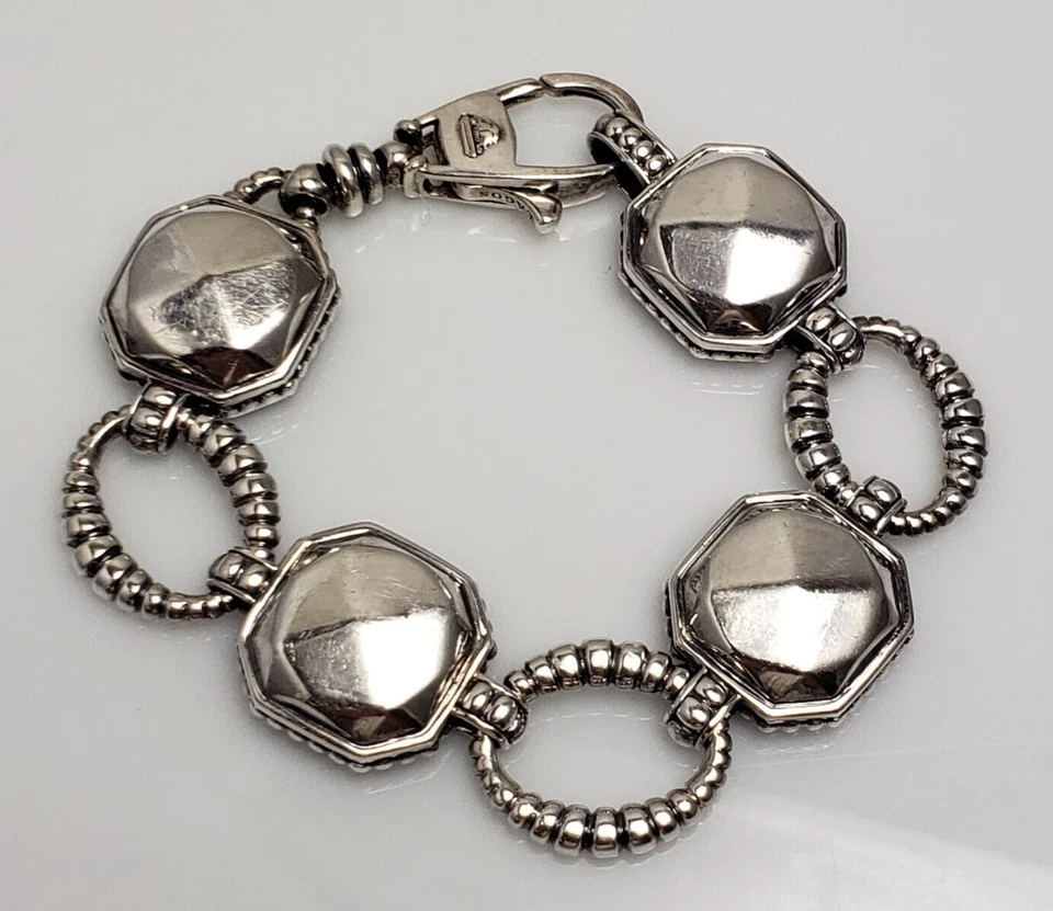LAGOS Caviar Sterling " Silver Rocks " Chunky Link Bracelet 7.5" - Image 1 of 4