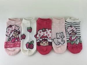 Strawberry Shortcake Socks 5 pairs ladies shoe sizes 4 To 10 No Show - Picture 1 of 12