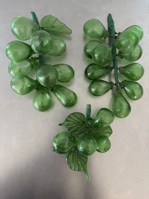 Ramo de uva de vidrio verde soplado a mano MCM de colección con juego de racimo de hojas si 3 ENVÍO GRATUITO Foto 1 de 4