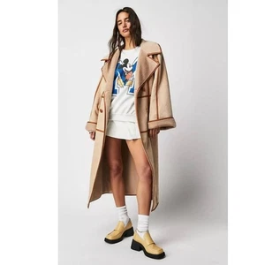 New Free People x  Marei 1998 Sweet Pea Duster $835 Overcoat XS/S Faux Fur Lined - Picture 1 of 8
