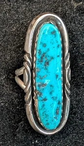 Vintage Navajo Woman's Turquoise Sterling Silver Cocktail Ring Size 7 - Picture 1 of 5