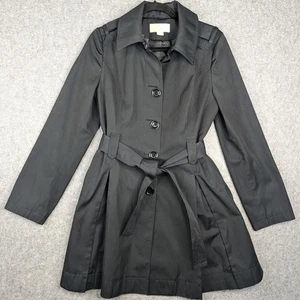Michael Kors Women’s Black Rain Jacket Size M Belted Coat Waterproof - Picture 1 of 10