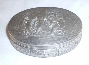 Antique French Silver Dresser Box Repousse Design Children Procession in Forest - Picture 1 of 10