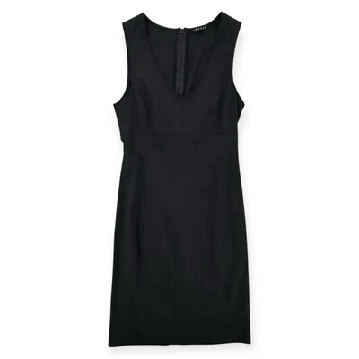 Theory Wool Dress Womens Size 0 Black Short V Neck Sheath Pockets Pencil USA - Image 1 of 4